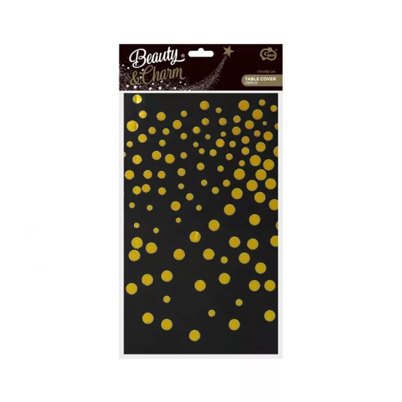 Fekete Black Gold Dots fólia asztalterítő 137x183 cm