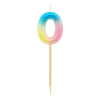 Színes mini 0-ás Pastel Ombre számgyertya, tortagyertya
