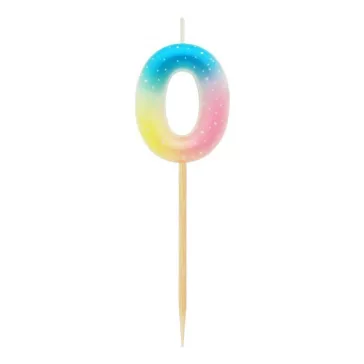 Színes mini 0-ás Pastel Ombre számgyertya, tortagyertya
