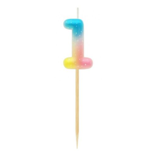 Színes mini 1-es Pastel Ombre számgyertya, tortagyertya