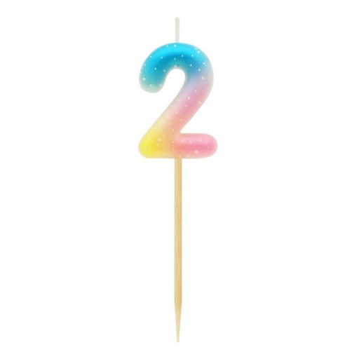 Színes mini 2-es Pastel Ombre számgyertya, tortagyertya
