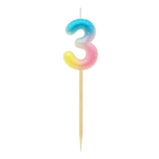 Színes mini 3-as Pastel Ombre számgyertya, tortagyertya