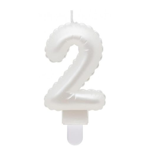 Fehér 2-es Pearly számgyertya, tortagyertya