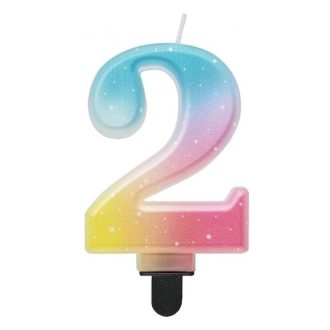 Színes 2-es Pastel Ombre számgyertya, tortagyertya