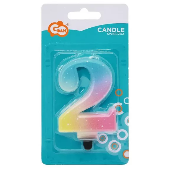 Színes 2-es Pastel Ombre számgyertya, tortagyertya