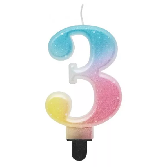 Színes 3-as Pastel Ombre számgyertya, tortagyertya Színes 3-as Pastel Ombre számgyertya, tortagyertya