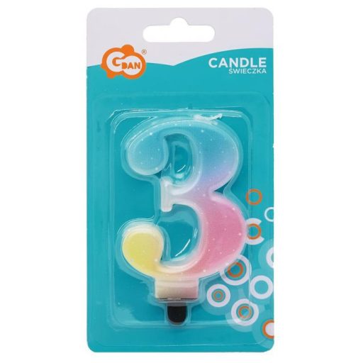 Színes 3-as Pastel Ombre számgyertya, tortagyertya
