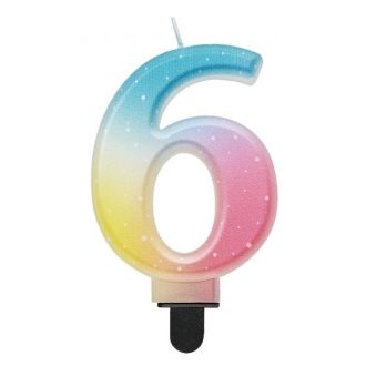 Színes 6-os Pastel Ombre számgyertya, tortagyertya