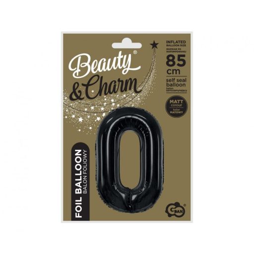 Fekete 0-ás B&C Matt Black szám fólia lufi 85 cm