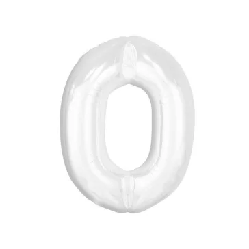 Fehér B&C White 0-ás szám fólia lufi 92 cm