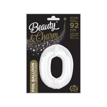 Fehér B&C White 0-ás szám fólia lufi 92 cm