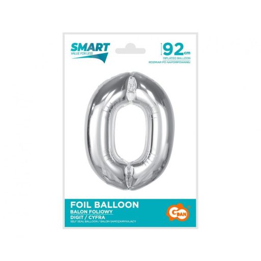 Ezüst 0-ás Silver szám fólia lufi 92 cm