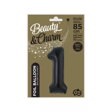 Fekete 1-es B&C Matt Black szám fólia lufi 85 cm