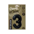 Fekete 3-as B&C Matt Black szám fólia lufi 85 cm