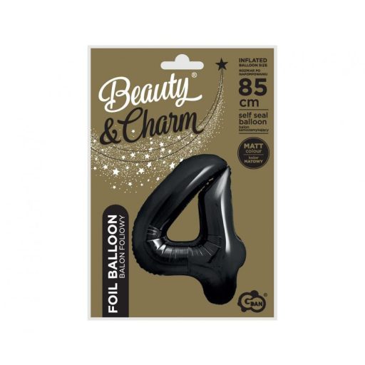 Fekete 4-es B&C Matt Black szám fólia lufi 85 cm