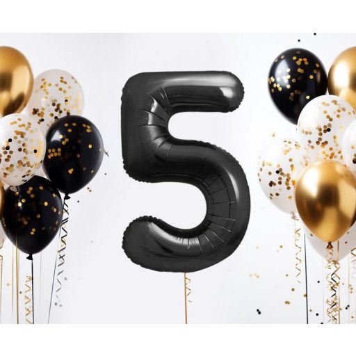 Fekete 5-ös B&C Matt Black szám fólia lufi 85 cm