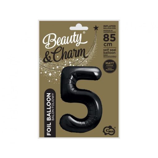 Fekete 5-ös B&C Matt Black szám fólia lufi 85 cm
