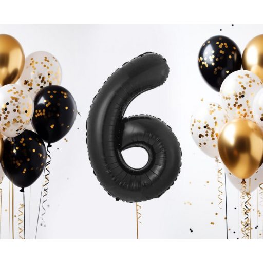 Fekete 6-os B&C Matt Black szám fólia lufi 85 cm