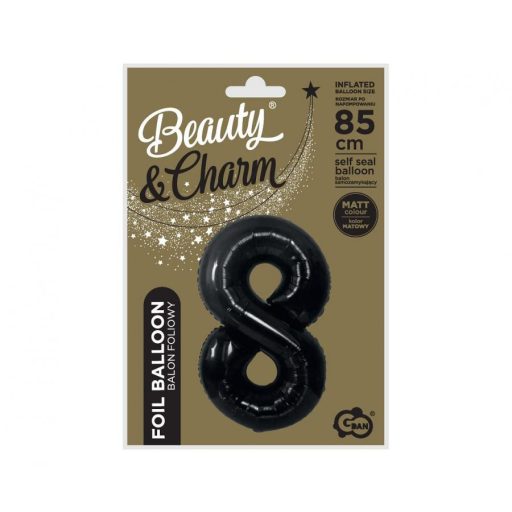 Fekete 8-as B&C Matt Black szám fólia lufi 85 cm