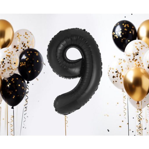 Fekete 9-es B&C Matt Black szám fólia lufi 85 cm