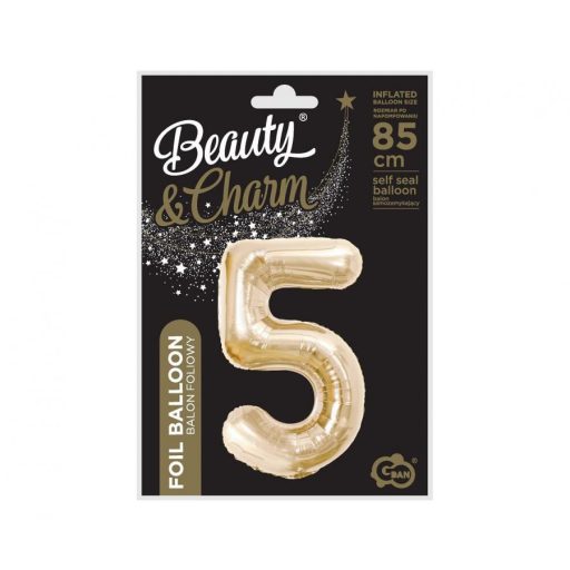Pezsgőszínű B&C Champagne 5-ös szám fólia lufi 85 cm