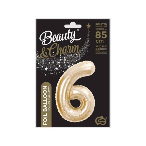 Pezsgőszínű B&C Champagne 6-os szám fólia lufi 85 cm