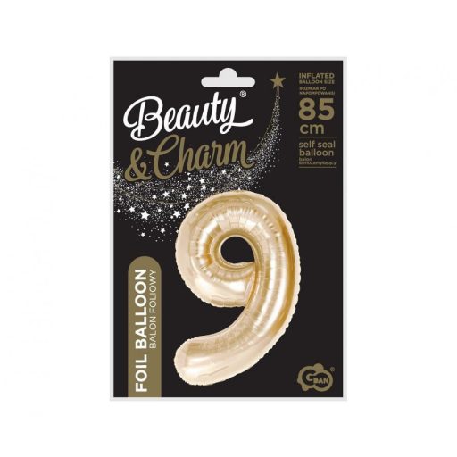 Pezsgőszínű B&C Champagne 9-es szám fólia lufi 85 cm