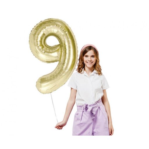 Pezsgőszínű B&C Champagne 9-es szám fólia lufi 85 cm