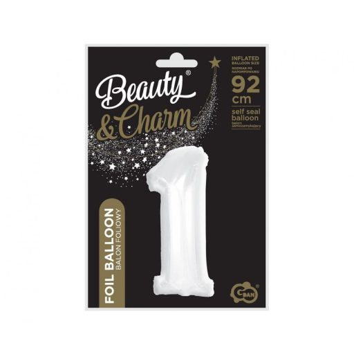 Fehér B&C White 1-es szám fólia lufi 92 cm