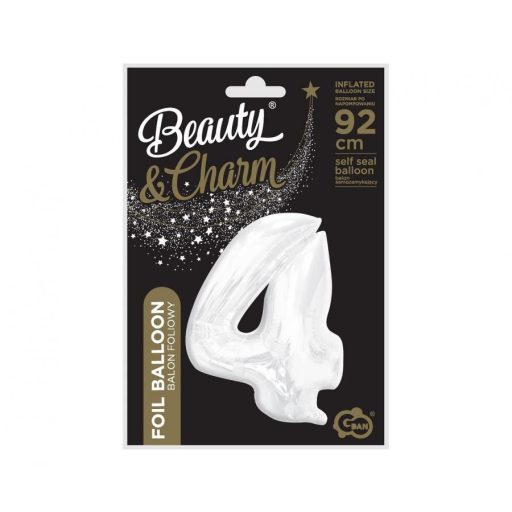 Fehér B&C White 4-es szám fólia lufi 92 cm