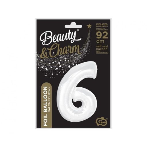 Fehér B&C White 6-os szám fólia lufi 92 cm
