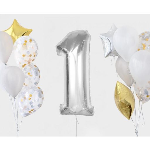 Ezüst 1-es Silver szám fólia lufi 92 cm