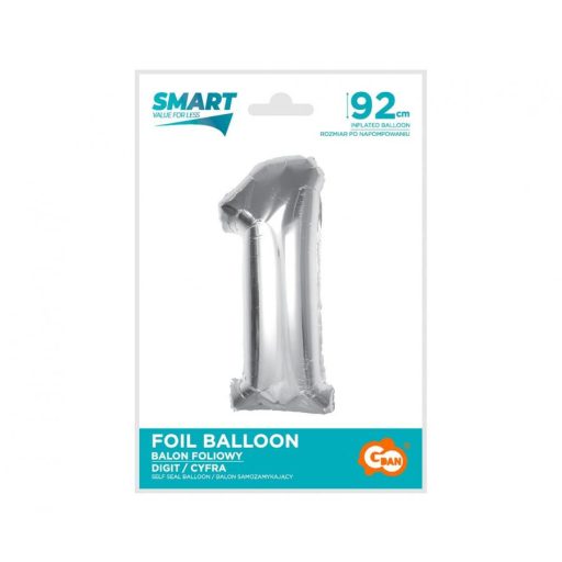 Ezüst 1-es Silver szám fólia lufi 92 cm