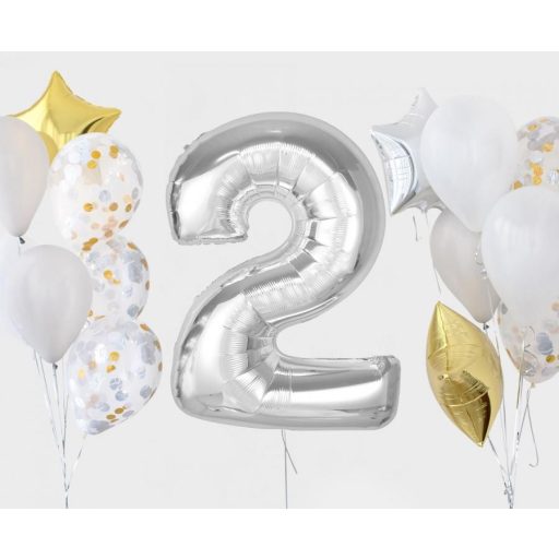 Ezüst 2-es Silver szám fólia lufi 92 cm
