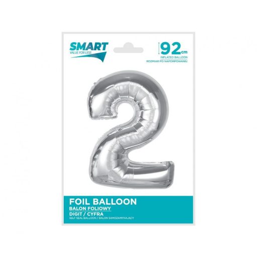 Ezüst 2-es Silver szám fólia lufi 92 cm