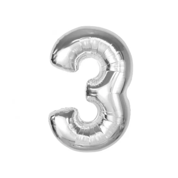 Ezüst 3-as Silver szám fólia lufi 92 cm Ezüst 3-as Silver szám fólia lufi 92 cm