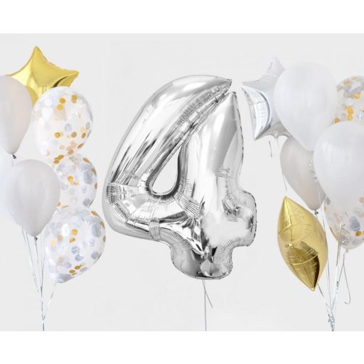 Ezüst 4-es Silver szám fólia lufi 92 cm