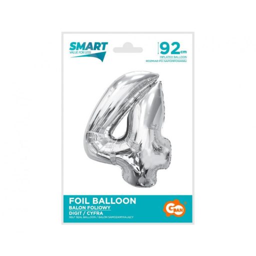Ezüst 4-es Silver szám fólia lufi 92 cm
