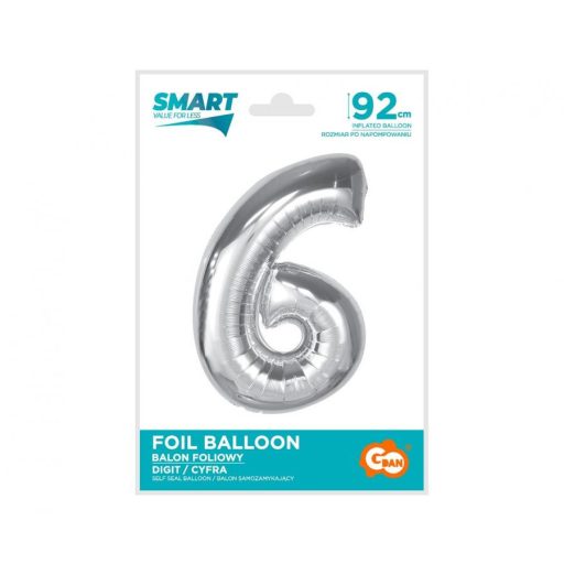 Ezüst 6-os Silver szám fólia lufi 92 cm