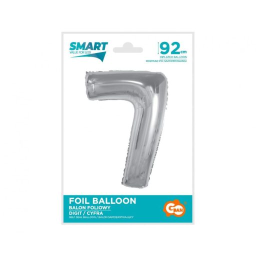 Ezüst 7-es Silver szám fólia lufi 92 cm