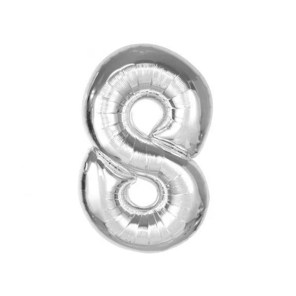 Ezüst 8-as Silver szám fólia lufi 92 cm Ezüst 8-as Silver szám fólia lufi 92 cm