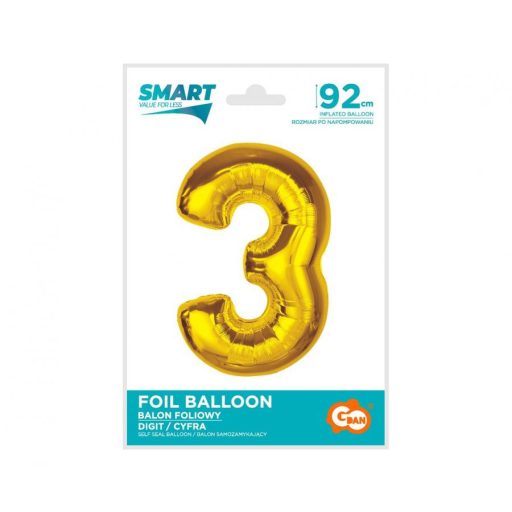 Arany 3-as Gold szám fólia lufi 92 cm