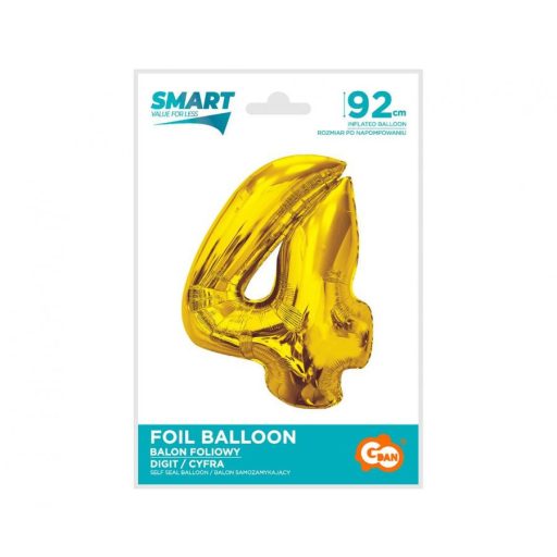 Arany 4-es Gold szám fólia lufi 92 cm