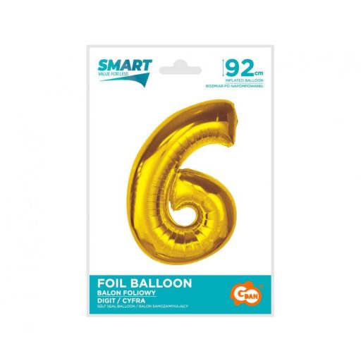 Arany 6-os Gold szám fólia lufi 92 cm