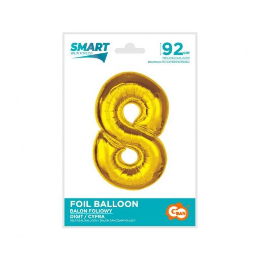 Arany 8-as Gold szám fólia lufi 92 cm