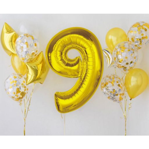 Arany 9-es Gold szám fólia lufi 92 cm