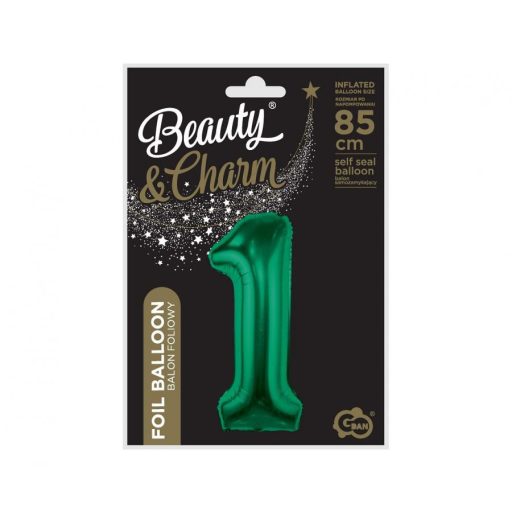 Zöld B&C Bottle Green 1-es szám fólia lufi 85 cm