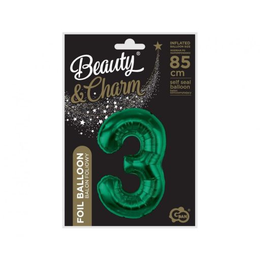 Zöld B&C Bottle Green 3-as szám fólia lufi 85 cm