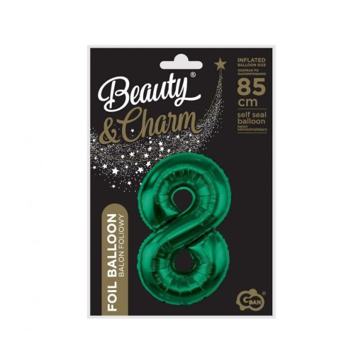 Zöld B&C Bottle Green 8-as szám fólia lufi 85 cm
