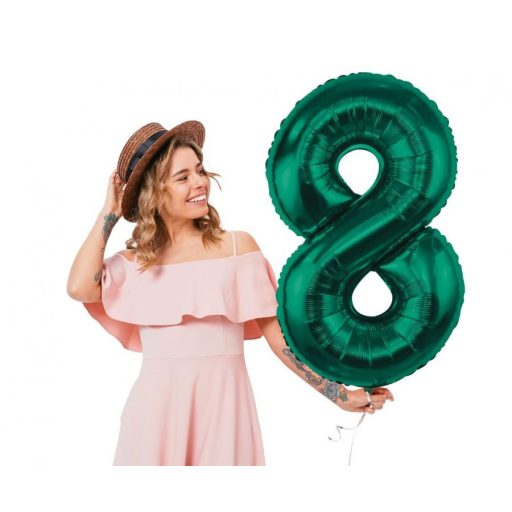 Zöld B&C Bottle Green 8-as szám fólia lufi 85 cm